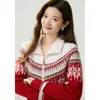 Suéter 100% cachemira pura, nueva colección otoño/invierno para mujer, patrón Fair Isle, engrosado, doble cremallera, cuello semi-alto, cárdigan de punto