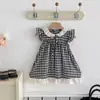 Vestido de Verano para Niña, Elegante Vestido para Bebé, Único y Moderno Versión Coreana para Niños, Cuello de Encaje, Cuadros, Vestido de Princesa