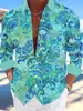 Nueva Camisa Casual de Manga Larga Transfronteriza Europea y Americana 2024 Estampado de Tortuga Manga Larga Hawaiana Explosiones Transfronterizas