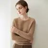 Suéter de cachemira para mujer% cachemira de cabra pura nuevo cuello redondo color sólido jersey tejido base suéter cálido con puntos de colores