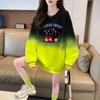 Sudadera Fina Estilo Lindo Gato Graffiti para Mujer Único Color Contrastante Degradado Moda Talla Grande mm Holgada Casual Cubre Piel Top