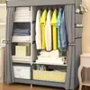 Guarda-Roupa Simples com Cabides Duplos, Guarda-Roupa de Tecido com Reforço de Tubo de Aço, Guarda-Roupa com Estrutura de Aço, Armário Dobrável para Armazenamento de Dormitório, Guarda-Roupa à Prova de Poeira, Transfronteiriço