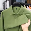 Camisa polo de manga larga 100% algodón para hombre con cuello camisero, adecuada para primavera y otoño, color liso casual, estilo de negocios ligero, versátil, transpirable y de corte holgado