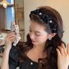 Diadema negra plisada con diamantes de imitación, estilo de celebridad de Internet, temperamento avanzado, extrovertida, combinable, accesorios para el cabello.