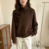 Estilo Europeu e Americano Moda Transfronteiriça Simples e Versátil Cardigan de Tricô de Gola Alta Casaco Outono e Inverno Novo Design Suéter Feminino