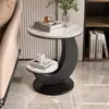 Sala de estar sofá italiano moderno mesa de centro de lujo ligero mesa redonda de doble capa de losa de roca mesa de rincón pequeña creativa comedor mesita de noche balcón