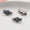 Plata de Ley S925 Moneda Murciélago Flor Azul Quemada Hebilla de Solapa Hebilla de Gancho Accesorios Vintage Imitación Antigua Botón Antiguo Accesorios