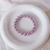 Juego de Collar y Pulsera de Perlas Moradas Claras para Mamá, Perlas de Imitación Redondas de Alto Brillo, Regalo del Día de las Madres, Cadena de Cuello Elegante