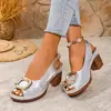 Sandalias de tacón alto para mujer de talla grande, estilo romano, con boca de pez y hebilla cuadrada, nuevo diseño de verano 2025, comercio exterior europeo y americano