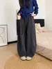 Calça de veludo cotelê cinza com perna curva para mulheres, novo estilo outono e inverno 2026, forrada com fleece, espessa, corte solto, plus size, calça pantalona afina a silhueta