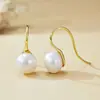 Aretes de Perlas de Agua Dulce Naturales para Mujer Plata de Ley S925 Simple Estilo Europeo y Americano Transfronterizo Sensación de Alta Gama Tacones Altos Ganchos de Pescado de Perla