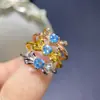 Anillo de Topacio Azul Natural Estilo Lazo con Diseño Tridimensional, Anillo Vintage para Mujer, Dulce y Ajustable, Envío Directo de Una Pieza