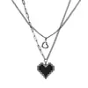 Collar con Colgante de Corazón Pixelado Mosaico Negro Amor Doble Capa Apilado ins Estilo Frío Hip Hop Tendencia