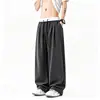 Pantalones Casuales de Pierna Ancha con Parches Estilo Retro Americano para Hombre 2026, Talla Grande, Holgados, Estilo Perezoso, Caída Recta