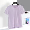 Camiseta deportiva de secado rápido para mujer, para correr, fitness, cuello redondo, holgada, color liso, fina, microelástica, de verano, de manga corta y secado rápido.