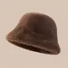 Novo Chapéu de Pescador de Pele Falsa de Visom para Mulheres, Estilo Coreano de Inverno Casual Versátil Chapéu Balde de Pele Falsa de Coelho, Chapéu Balde de Pelúcia Quente e Grosso
