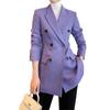 Atacado do Fabricante Blazer Roxo para Mulheres, Sensação de Alto Padrão, Terno Pequeno de Lã Nova com Tweed Espinha de Peixe para Mulheres