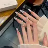 Uñas Postizas Usables Estilo Francés Cat-Eye Rosa y Morado Brillantes de Alta Gama de Hija Rica, Piezas de Manicura Princesa Diamante Rosa, Uñas Postizas Terminadas