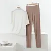Conjunto de dos piezas de pijama y pantalón de modal ligero de verano, holgado, talla grande, ropa casual para el hogar para mujer