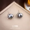 Pendientes de Perla Gris Zirconia de Alta Gama Franceses Pendientes Geométricos de Nicho de Lujo Ligero Pendientes Simples y Versátiles para Mujer