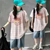 Camiseta Base Rayada para Niñas Verano 2026 Nuevo Estilo Coreano Algodón Holgado para Niños y Adolescentes Top de Moda