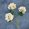 Rosa sweetheart artificial de 3 cabeças para decoração de casamento, decoração de casa, arranjo floral, rosa serigrafado, ornamentos de flores artificiais transfronteiriços, atacado