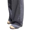 ¡Altamente Recomendado! Pantalones a Cuadros Retro Azul Marino con Cordones para Mujer, Verano Elásticos de Cintura Alta Sueltos Rectos de Pierna Ancha