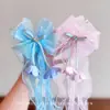 Presilha de Cabelo com Véu de Laço Infantil Vestido de Princesa Daminha Sessão de Fotos de Aniversário Acessórios de Cabelo Presilha de Cabelo Borboleta Super Fada Acessórios de Cabeça para Meninas