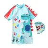 Traje de baño para niños, Traje de baño de una pieza con capucha de dibujos animados para niño, Traje de baño de manga corta para protección solar en la playa para niños grandes, medianos y pequeños, Traje de baño para bebé niño