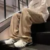 Calça casual de veludo cotelê estilo americano para homens, marca da moda, corte solto, tamanhos grandes, outono e inverno, alta costura, perna reta, esportiva, perna larga, calça comprida
