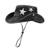 Chapéu de Sol Estilo Cowboy Ocidental Estrela de Cinco Pontas Lavado Vintage para Montanhismo Primavera e Verão Retrô Acampamento ao Ar Livre Férias Chapéu Balde