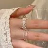 Anillo de Encaje Exquisito con Forma de Corazón de Pedrería Perla Japonés Coreano Simple Versátil Anillo de Dedo Versátil Femenino Apilamiento