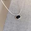 Collar Ovalado de Ágata Negra Estilo Coreano Jin Hongyu para Mujer Plata Esterlina Estilo Francés Estilo Ins Libro Rojo Explosivo Cadena Clavicular Colgante