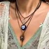 Colar de contas vintage olho de diabo azul turco transfronteiriço europeu e americano colar de pedras colar de cordão encerado ajustável