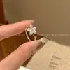 Anillo Abierto de Flor Colorida con Gota de Aceite de Circonita Fresca, Anillo Exquisito y de Moda, Anillo Versátil y de Gama Alta