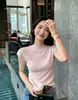 Loja Principal Shanghai Dan Nong/Blusa de Tricô Feminina Manga Curta Slim Fit Gola Redonda, Nova Peça de Verão Cor Sólida para o Trabalho