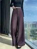 Calça de alfaiataria feminina de perna larga de alta qualidade, novo modelo outono 2026, cintura alta, modeladora, adequada para corpo tipo pera, com efeito de caimento e design até o chão