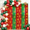 Cortina de seda de lluvia impresa con diseño navideño en rojo, blanco y verde con motivo de Santa Claus, adecuada para fiestas y fondos de fotos, cortina de borlas de seda de lluvia