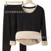 Ropa Interior Térmica de Lana de Cordero para Hombre con Forro Polar Traje de Terciopelo Grueso Plus Ropa Cálida para Mediana Edad y Adultos Mayores Ropa de Invierno Otoño Pantalones de Otoño para Mujer