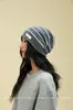 Gorro Holgado de Lana 100% Merino con Rayas de Bloques de Color para Mujer, Gorro de Punto Cálido para Otoño e Invierno, Gorro de Lana Versátil y Moderno