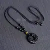 Colgante de Obsidiana Negra Mate Natural Doble Pixiu de Seguridad Colgante de Círculo Redondo para Hombres y Mujeres Venta al por Mayor de Cristales