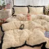 Estilo Rústico Francês Conjunto de Quatro Peças de Capa de Edredom de Algodão Lavado Lençol de Kapok Macio Amigo da Pele Conjunto de Três Peças para Dormitório Roupa de Cama Floral
