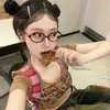 Óculos de Nerd Zhang Yuanying Estampa de Leopardo Vertebral Redondo Retro Miopia Armação Anti-luz Azul para Mulheres
