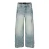 G60109 High Street Unisex Tendencia Estilo Hong Kong Retro Diseño de Rayos Azules Jeans Sueltos para Hombre Estilo Callejero