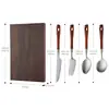 Cuchillo y Tenedor para Bistec de Palisandro con Forma de Cintura Pequeña de Acero Inoxidable 304, Juego de Cubiertos para Postre de Estilo Occidental (Cuchillo, Tenedor y Cuchara) Caja de Regalo al por Mayor