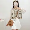 Blusa de Tricô Vazada Falsa Estilo Boêmio Feminina de Manga Longa com Camisa de Chiffon Camisa de Verão com Proteção Solar Cardigã com Decote V Casaco Curto