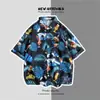 Camisa Floral Retrô Vintage Estilo Hong Kong Manga Curta Camisa da Ilha de Hainan Camisa Havaiana de Verão para Praia Marca Tendência para Homens e Mulheres