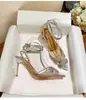 2026 Novo Estilo Sapatos de Salto Alto Transparentes com Strass e Bico Fino para Mulheres com Saltos Finos e Tiras Cruzadas, Sandálias Romanas Estilo Fada para Mulheres