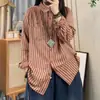 Camisa de Mujer de Estilo Nuevo para Primavera 2026, Cuello Camisero, Manga Larga, Rayas Verticales, Camisa Casual Holgada para Mujer