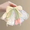Grampo de rabo de cavalo suave em rede estilo coreano para mulheres, presilha de cabelo de fita floral de alta qualidade, presilha de tubarão estilo preguiçoso com laço, acessório de cabelo
